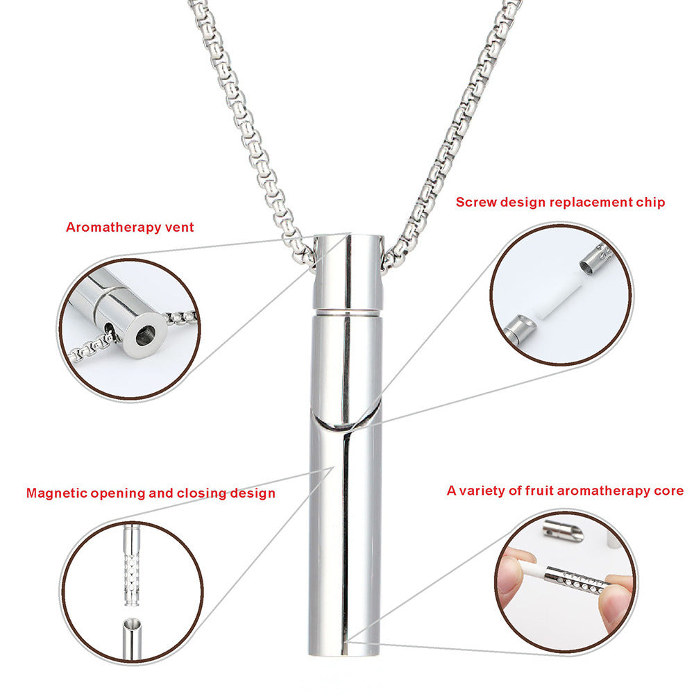 Breathing Decompression Snuff Bottle Geometric Pendant Lettering Stainless Steel Thread Aromatherapy Necklace