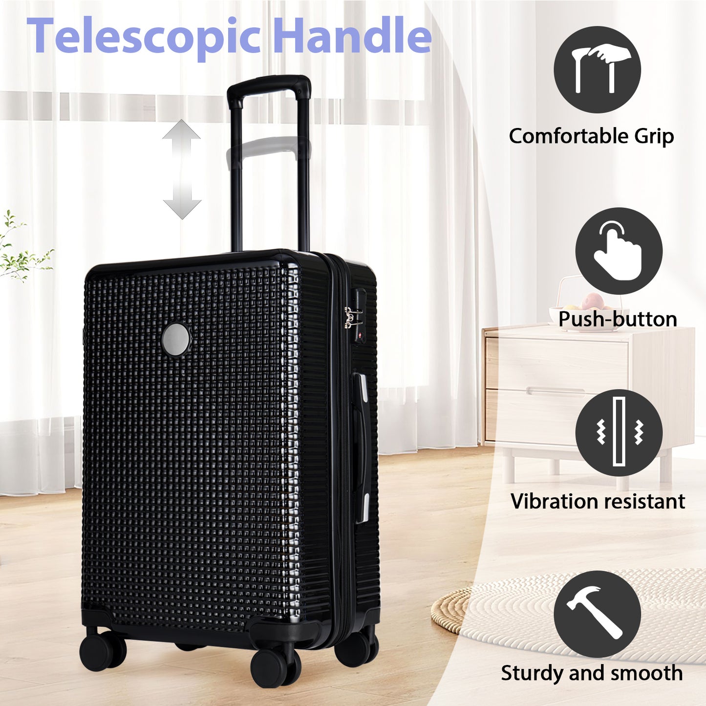 3 Piece Set Of Hard Shell Suitcase20 Inches, 24 Inches, 28 Inches