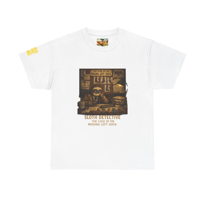 Sloth Detective T-Shirt – “The Case of the Missing Left Sock” By Olga Foreign Vintage Mystery Tee