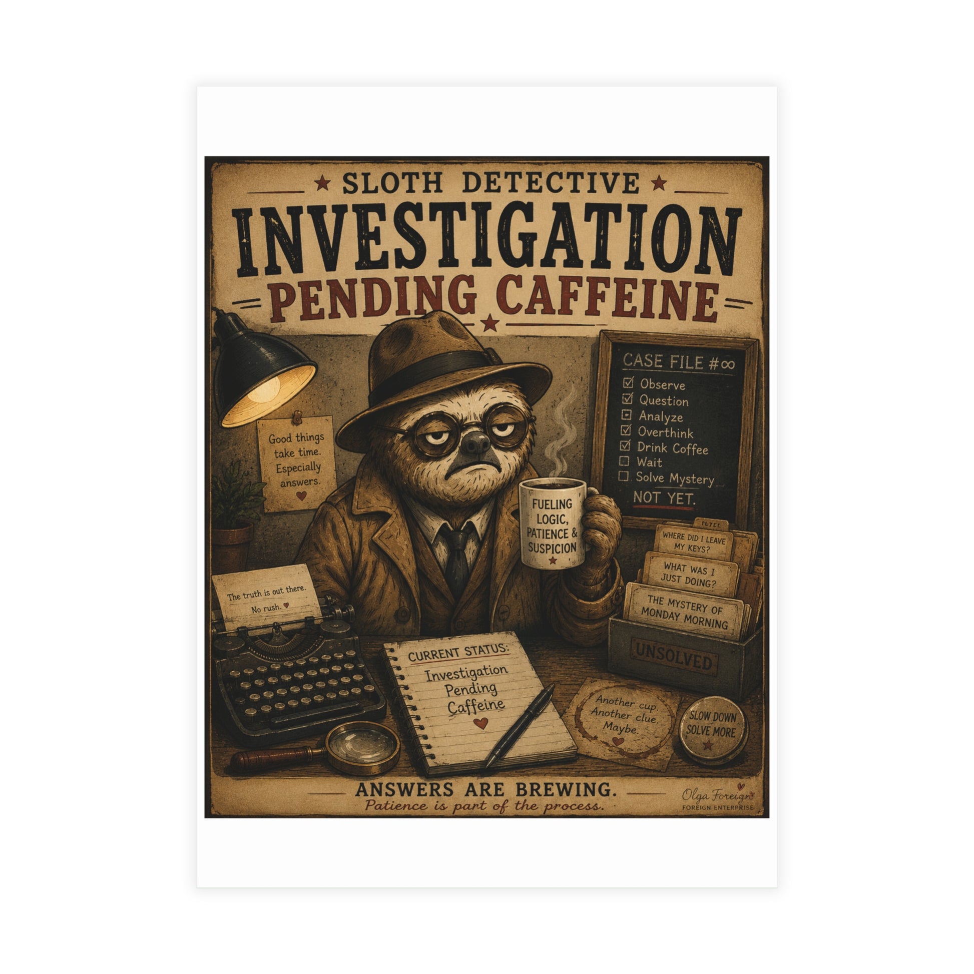 Sloth Detective Postcard Bundles by Olga Foreign (envelopes not included)