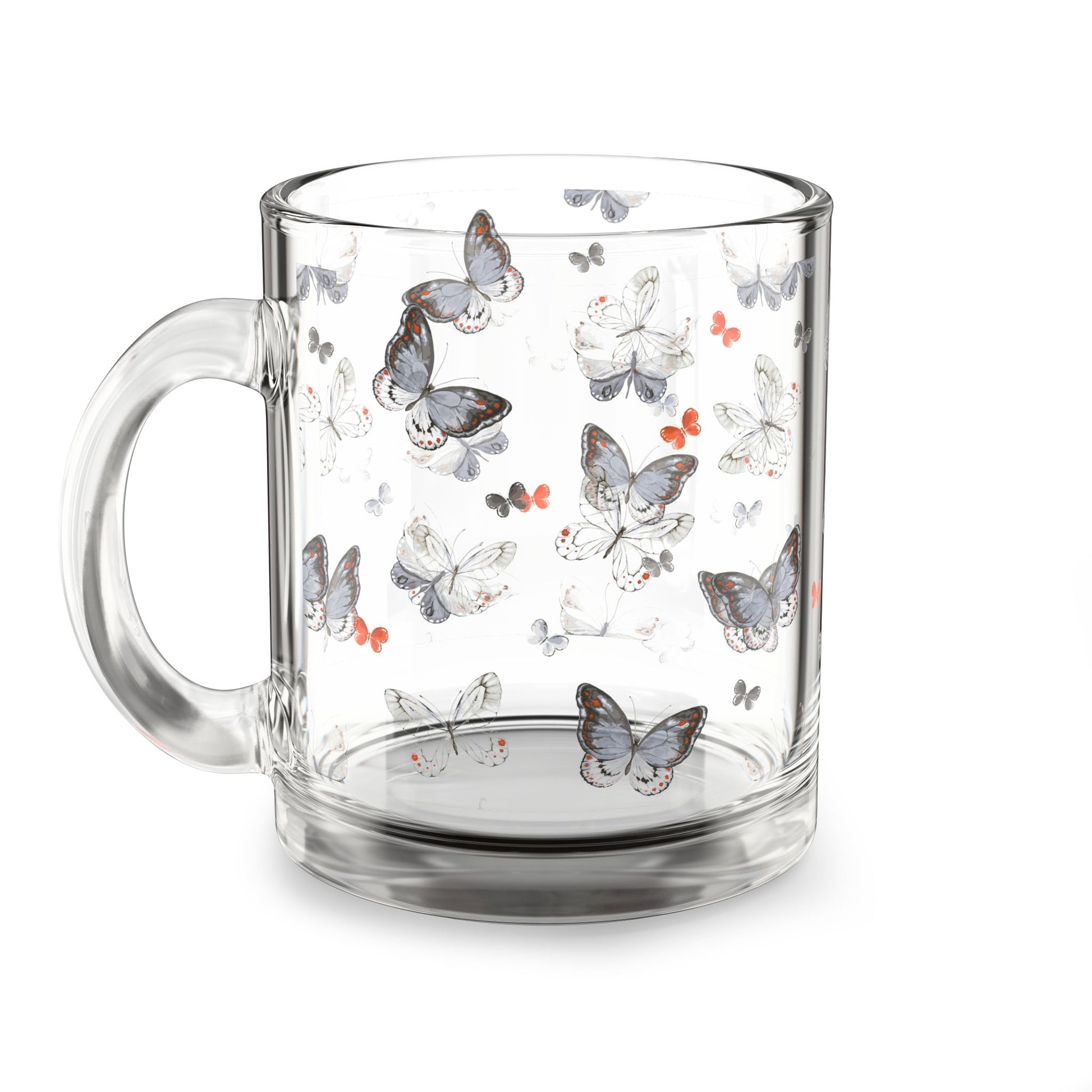 Butterfly Pattern Glass Mug - 10oz Nature Inspired Drinkware