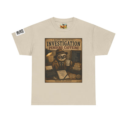 Investigation Pending Caffeine T‑Shirt — Sloth Detective Vintage Coffee Tee by Olga Foreign