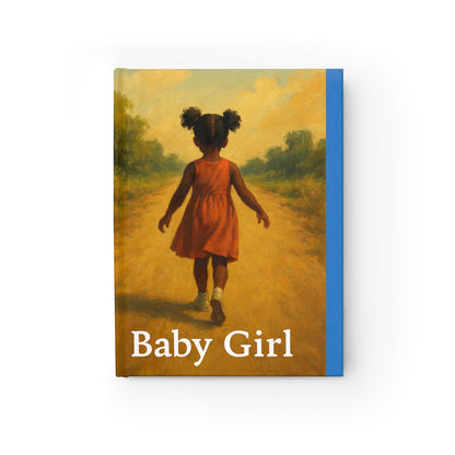 Book cover with a painting of a girl in an orange dress walking on a path, titled 'Baby Girl'.