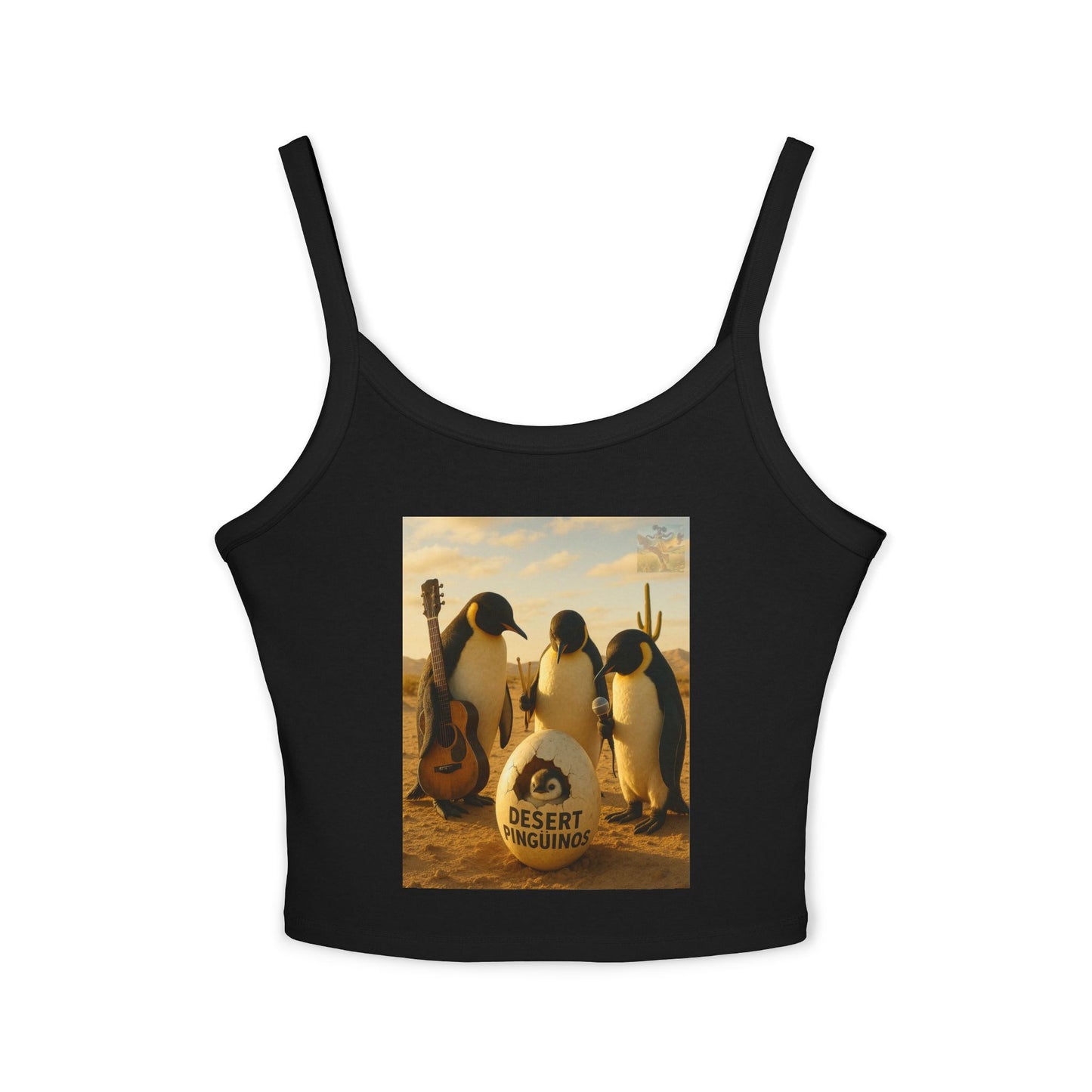 Desert Penguins Play It Loud. By Olga Foreign. Spaghetti Strap Tank Top, Summer Tank, Graphic Tee, Beachwear, Cute Casual Top, Vacation Outfit