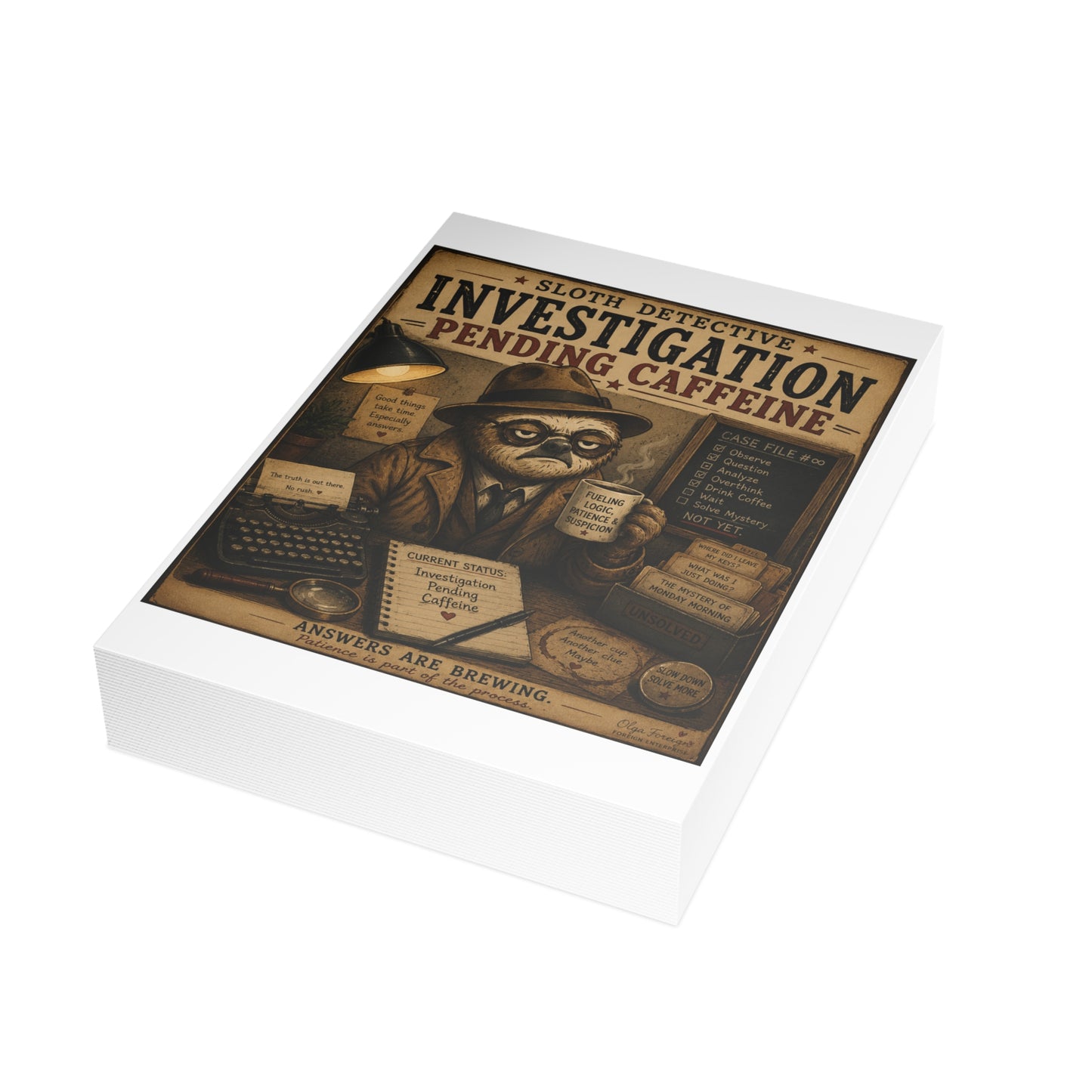Sloth Detective Postcard Bundles by Olga Foreign (envelopes not included)