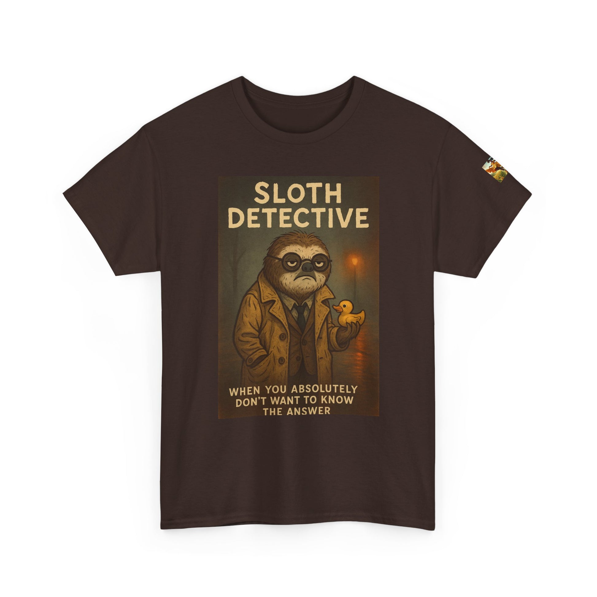 "I don't Want to Know" Sloth Detective Tee - Funny Unisex Heavy Cotton T-Shirt, Sloth Lover Gift, Cute Detective Shirt, Humor Apparel, Fun Fashion