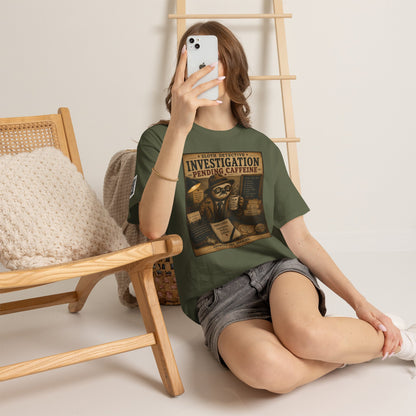Investigation Pending Caffeine T‑Shirt — Sloth Detective Vintage Coffee Tee by Olga Foreign