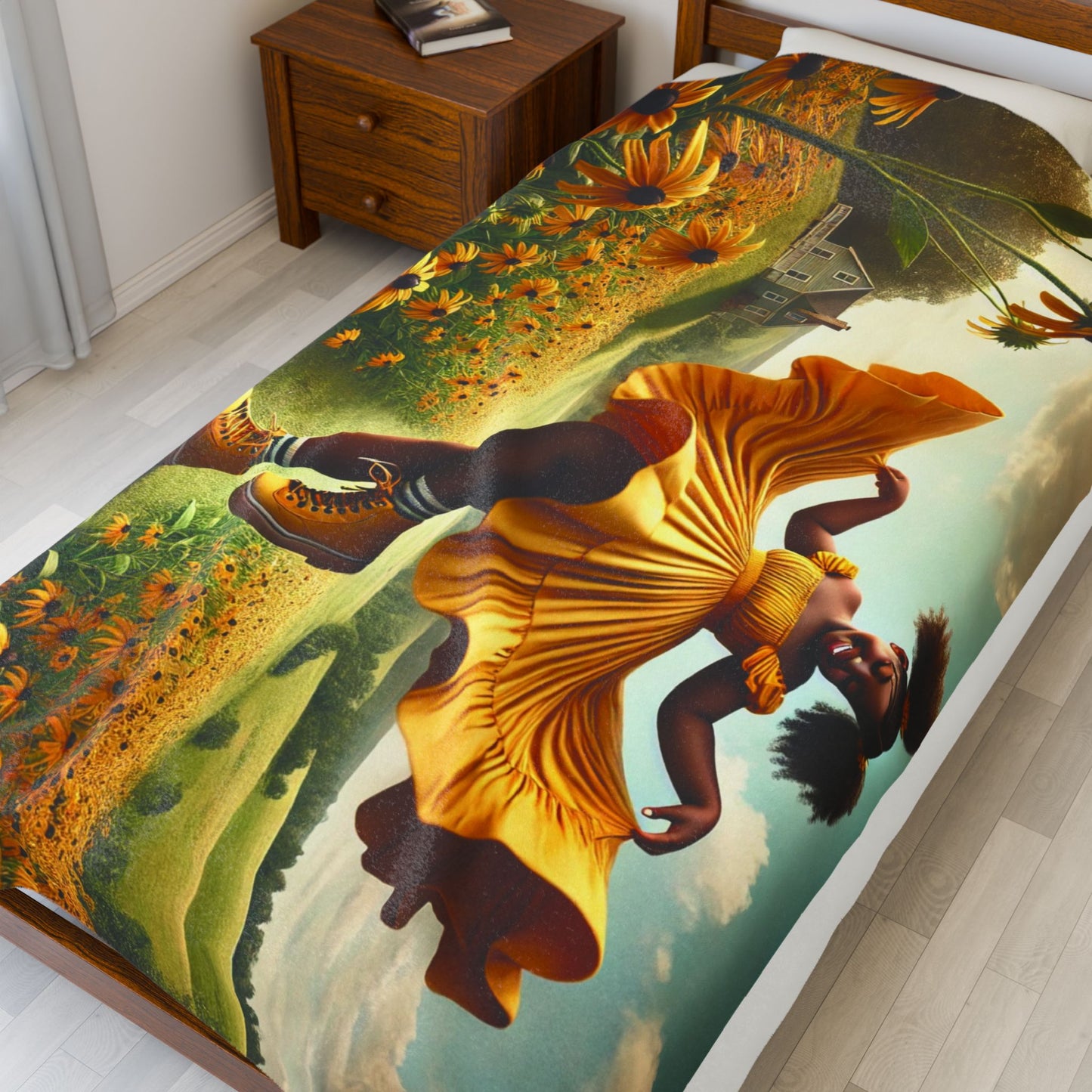 Joyfully Wrapped. By Olga Foreign. Sunflower Velveteen Plush Blanket - Cozy Home Decor for Kids