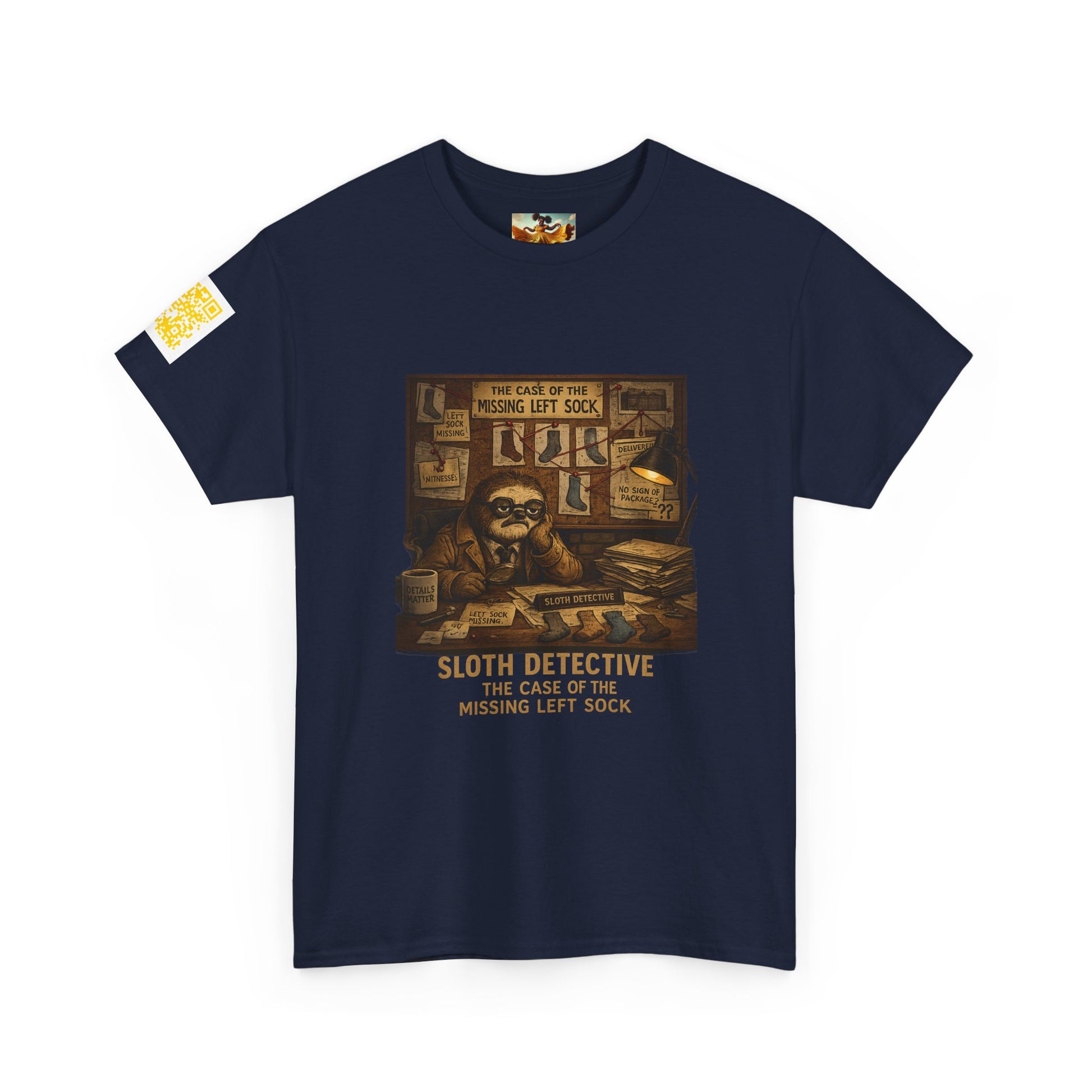 Sloth Detective T-Shirt – “The Case of the Missing Left Sock” By Olga Foreign Vintage Mystery Tee