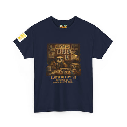 Sloth Detective T-Shirt – “The Case of the Missing Left Sock” By Olga Foreign Vintage Mystery Tee