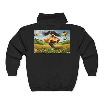 Olga Foreign design Joyous Black Full Zip Hoodie - Celebrate Happiness with Artful Design based on the poem "I did Me'