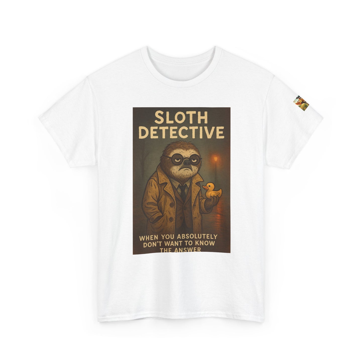 "I don't Want to Know" Sloth Detective Tee - Funny Unisex Heavy Cotton T-Shirt, Sloth Lover Gift, Cute Detective Shirt, Humor Apparel, Fun Fashion