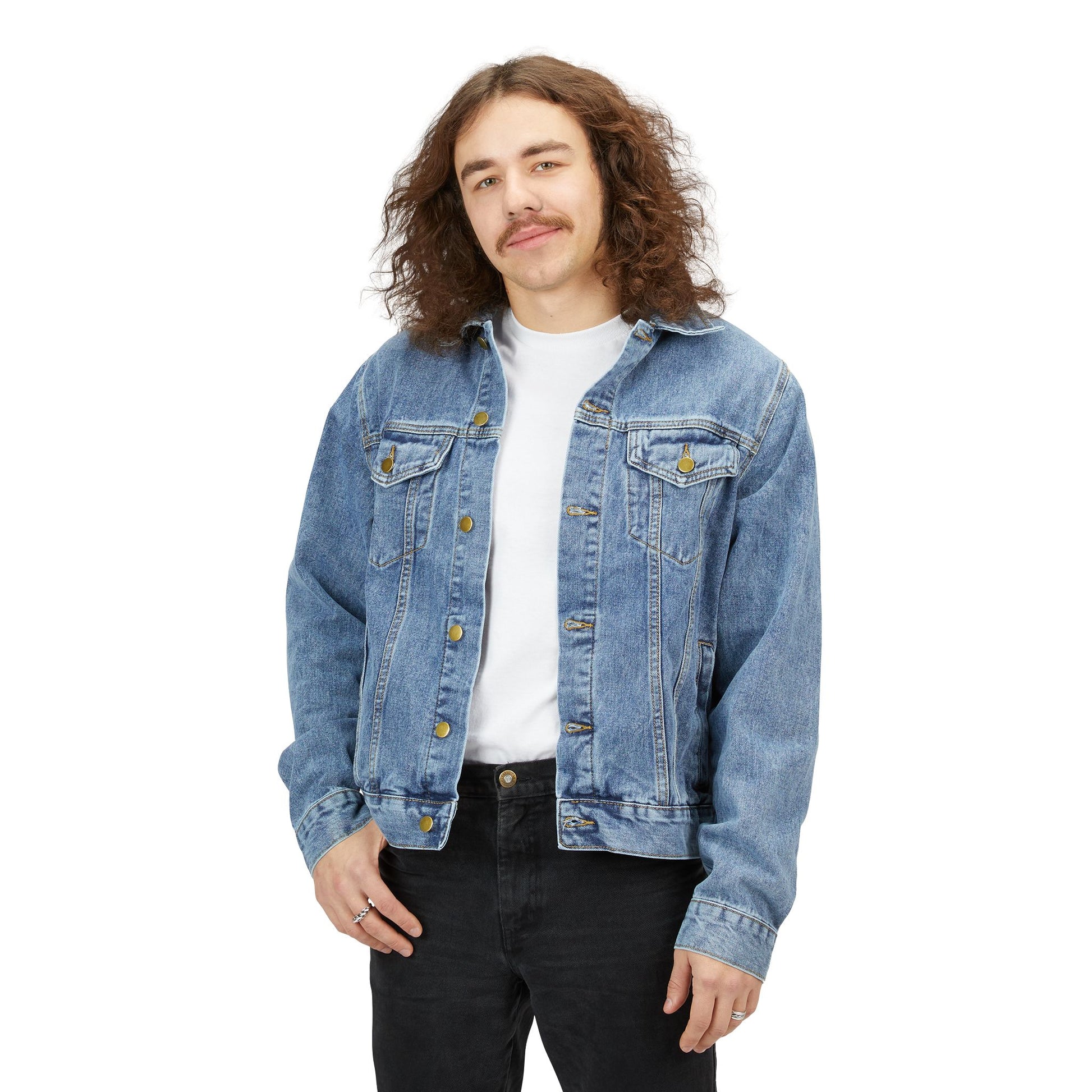 Men's Denim Jacket with Olga Foreign's Graphic Print - 'Retirement Plan' Design