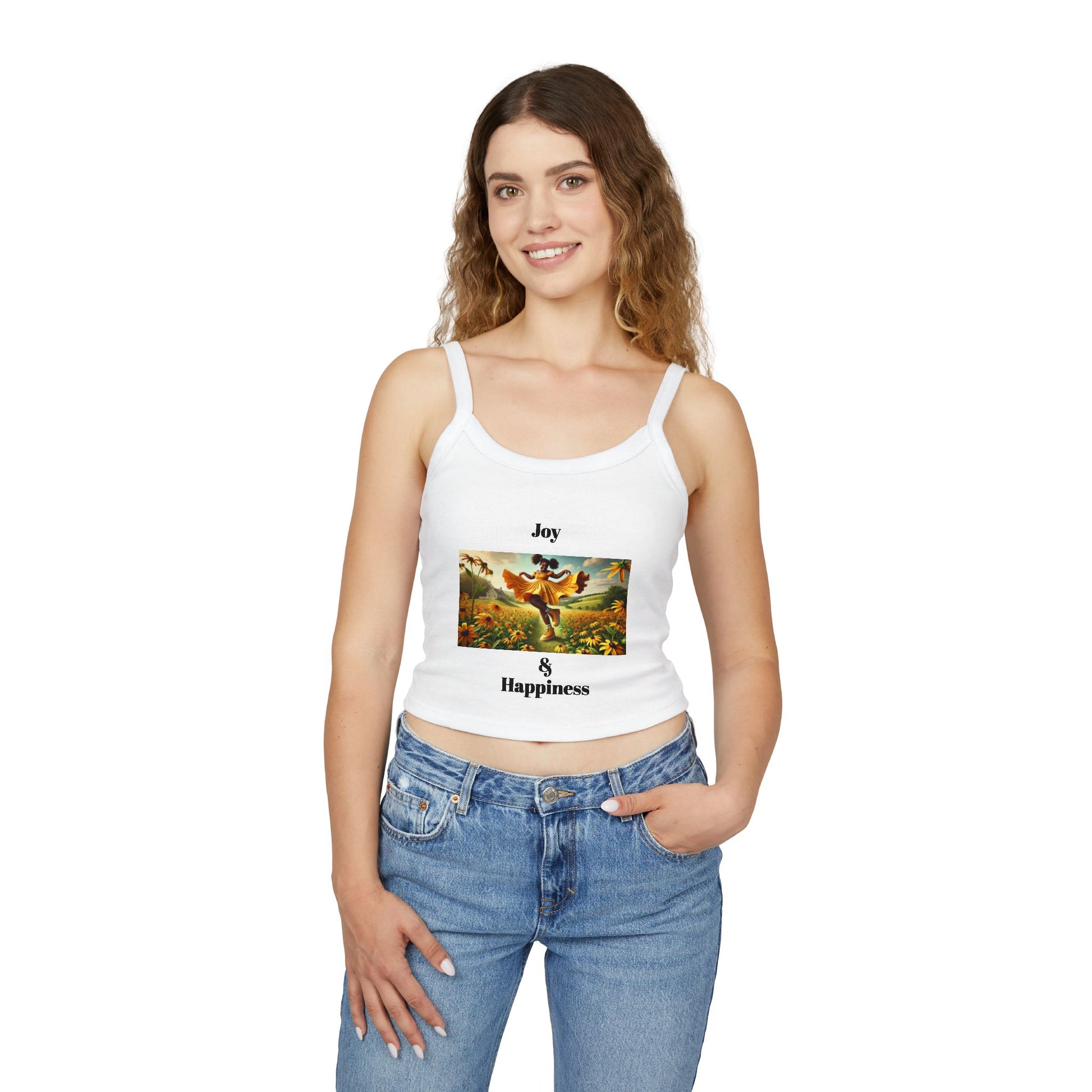 Joy & Happiness Olga Foreign's graphic design Women's Spaghetti Strap Tank Top - Perfect for Summer Vibes and Celebrations