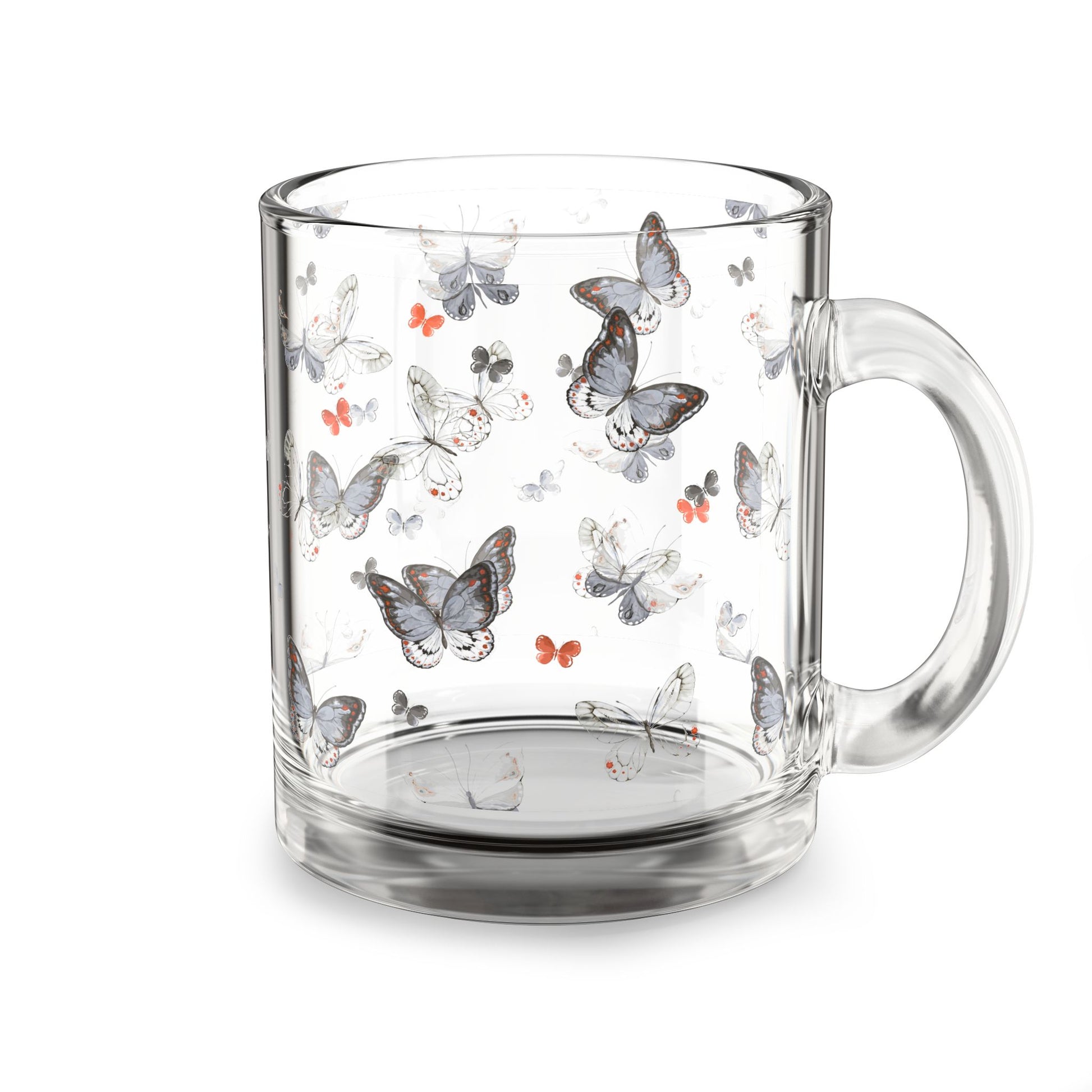 Butterfly Pattern Glass Mug - 10oz Nature Inspired Drinkware