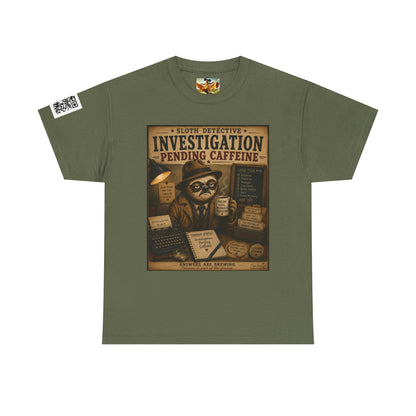 Investigation Pending Caffeine T‑Shirt — Sloth Detective Vintage Coffee Tee by Olga Foreign