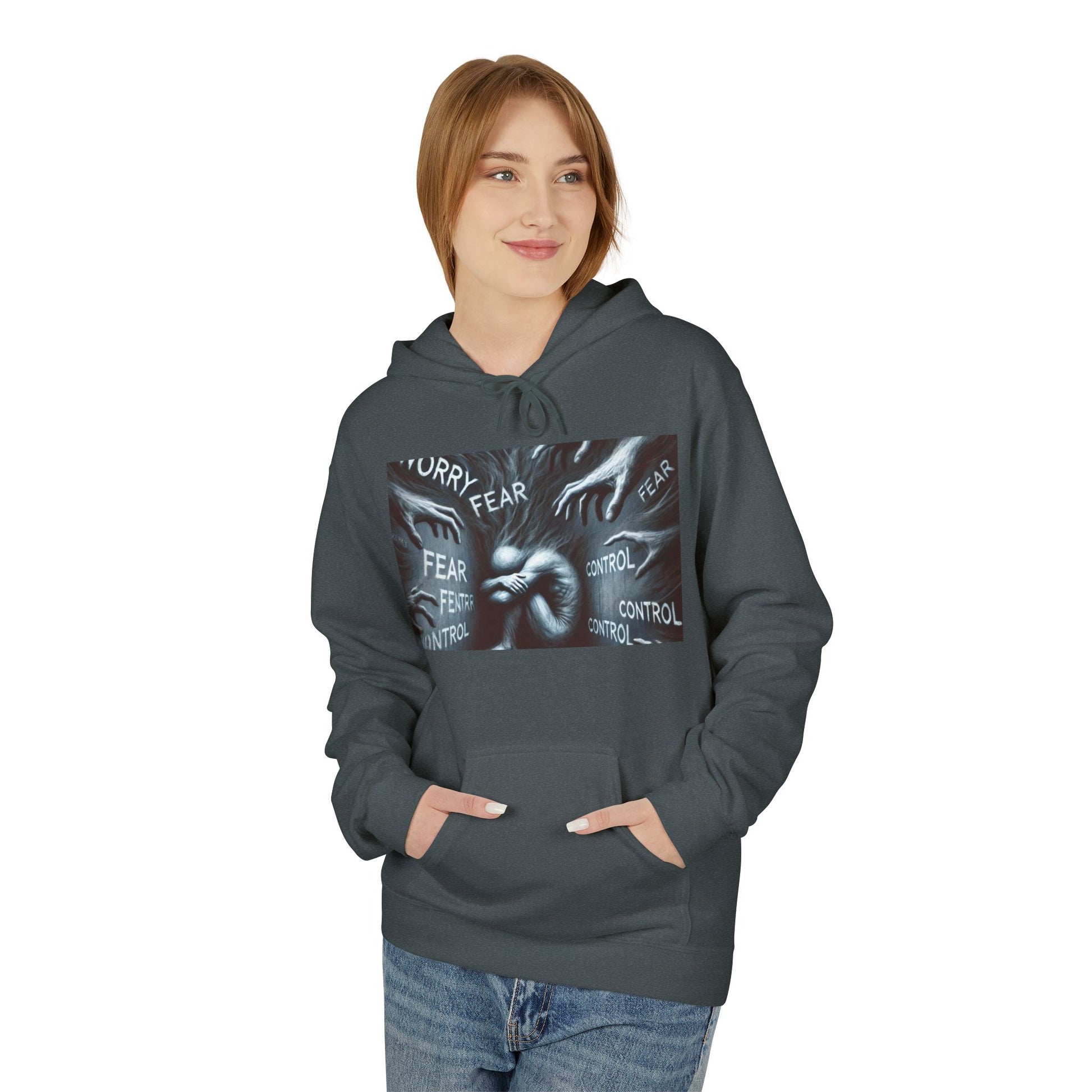 "Worry, Worries Me" by Olga Foreign. Inspirational Fear Control Hoodie - Unisex Midweight Softstyle Fleece