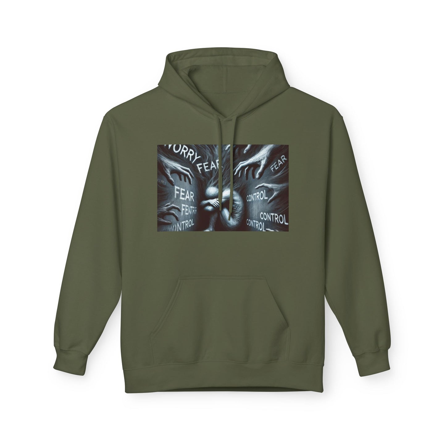 "Worry, Worries Me" by Olga Foreign. Inspirational Fear Control Hoodie - Unisex Midweight Softstyle Fleece
