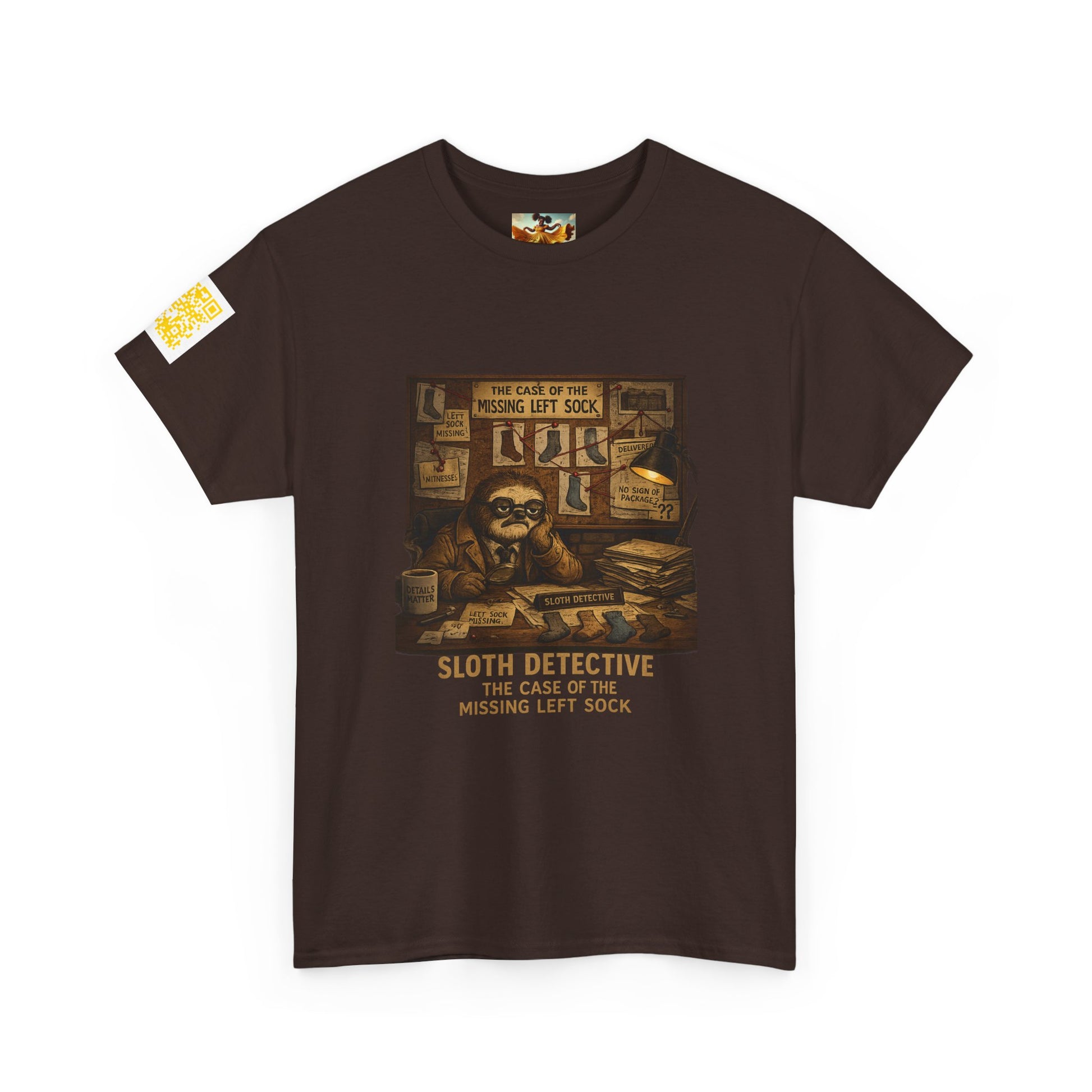 Sloth Detective T-Shirt – “The Case of the Missing Left Sock” By Olga Foreign Vintage Mystery Tee