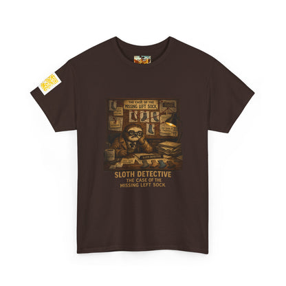 Sloth Detective T-Shirt – “The Case of the Missing Left Sock” By Olga Foreign Vintage Mystery Tee