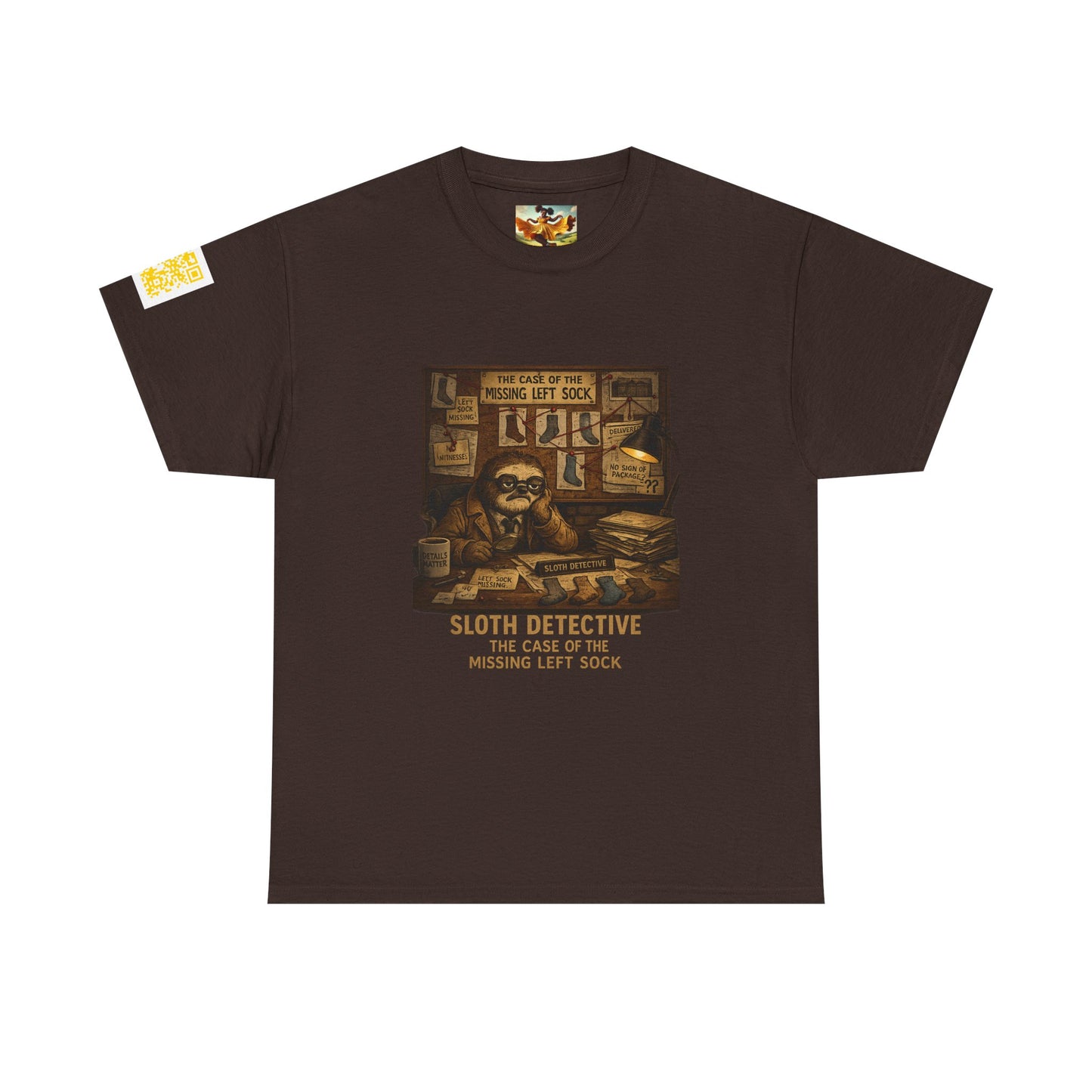 Sloth Detective T-Shirt – “The Case of the Missing Left Sock” By Olga Foreign Vintage Mystery Tee