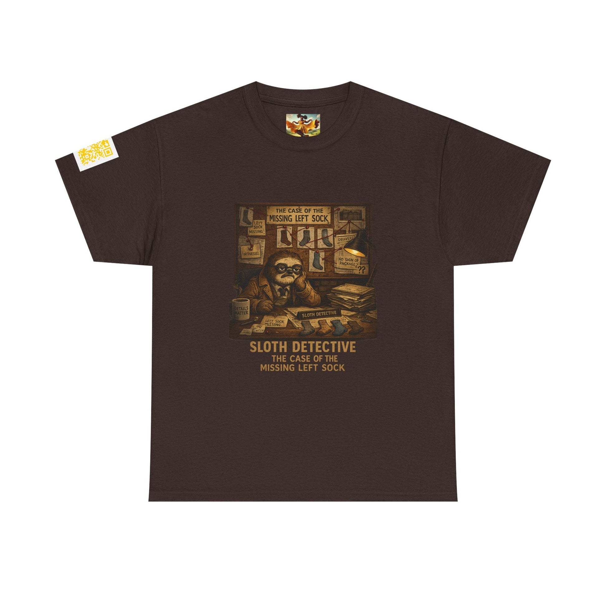 Sloth Detective T-Shirt – “The Case of the Missing Left Sock” By Olga Foreign Vintage Mystery Tee
