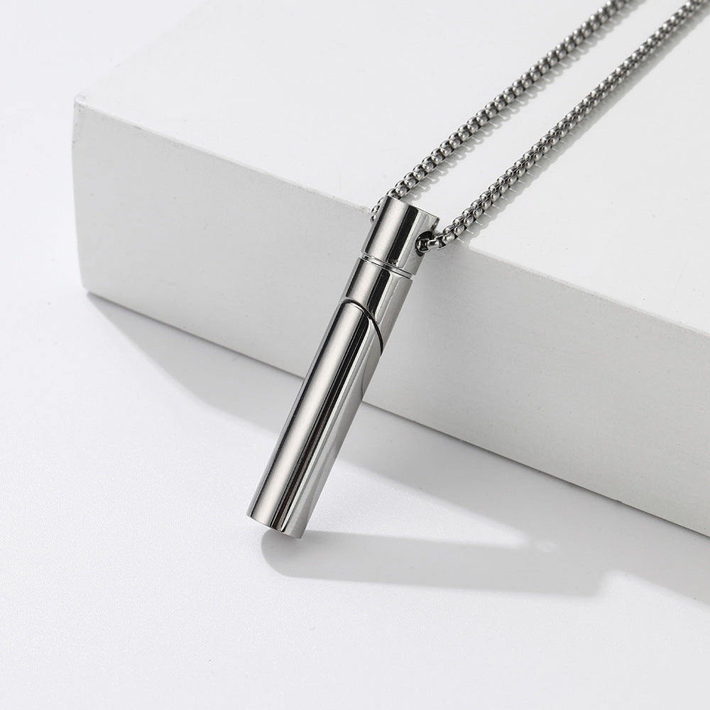 Breathing Decompression Snuff Bottle Geometric Pendant Lettering Stainless Steel Thread Aromatherapy Necklace