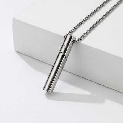 Breathing Decompression Snuff Bottle Geometric Pendant Lettering Stainless Steel Thread Aromatherapy Necklace