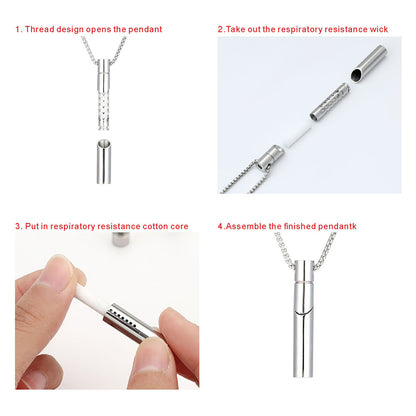 Breathing Decompression Snuff Bottle Geometric Pendant Lettering Stainless Steel Thread Aromatherapy Necklace