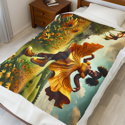 Joyful Sunflower Velveteen Plush Blanket - Cozy Home Decor for Kids