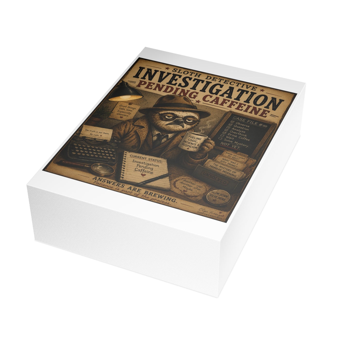 Sloth Detective Postcard Bundles by Olga Foreign (envelopes not included)
