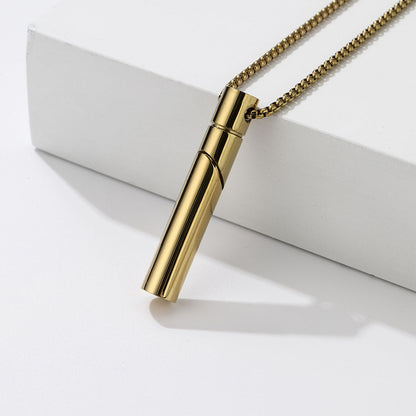 Breathing Decompression Snuff Bottle Geometric Pendant Lettering Stainless Steel Thread Aromatherapy Necklace