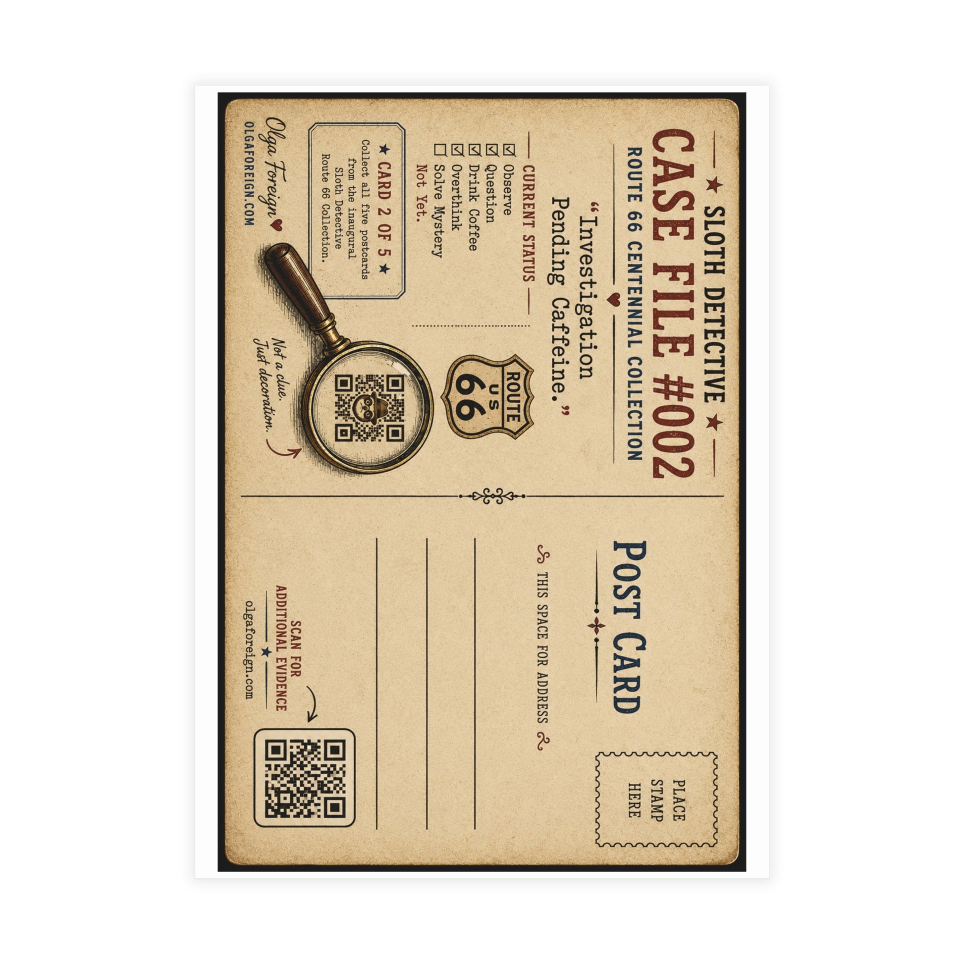 Sloth Detective Postcard Bundles by Olga Foreign (envelopes not included)