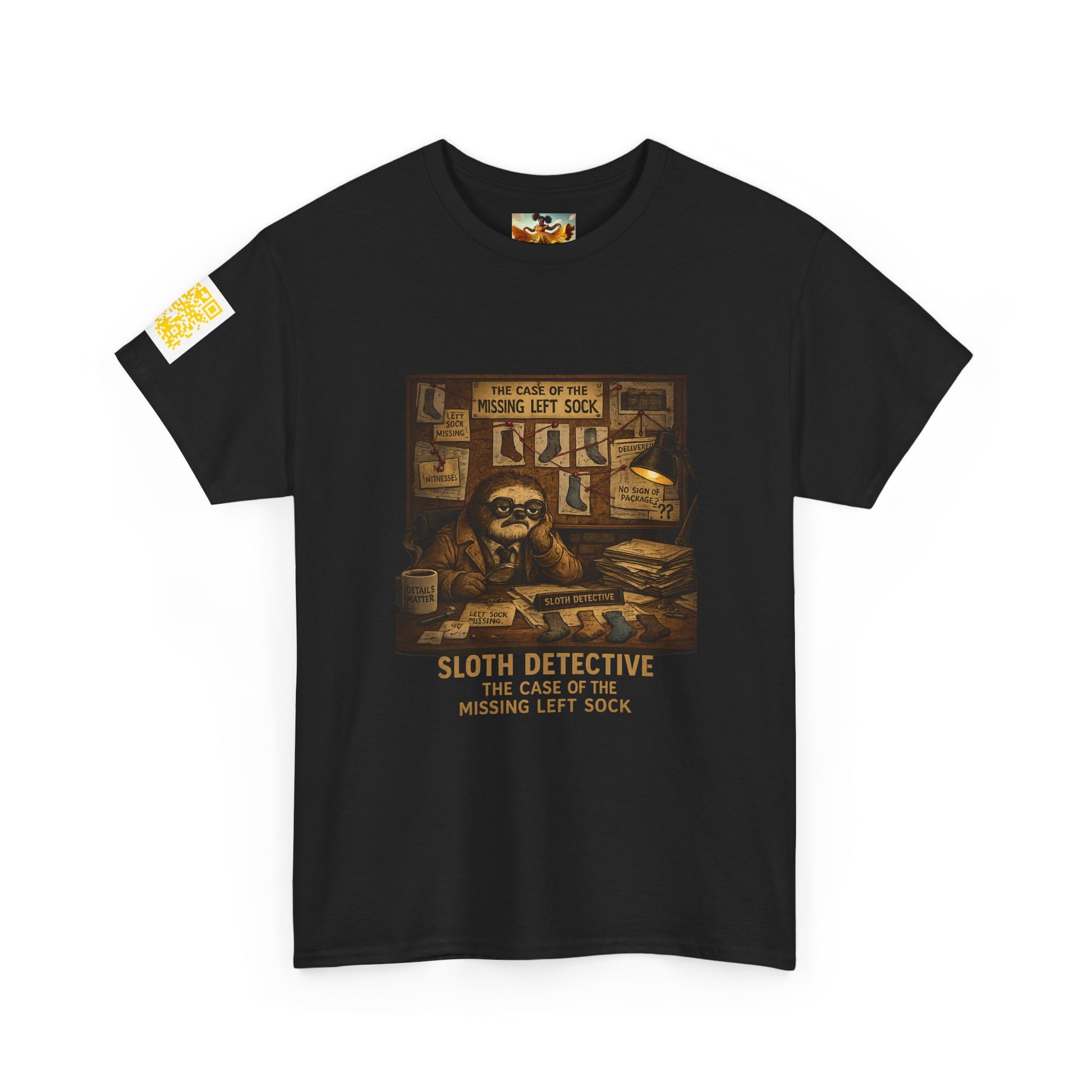 Sloth Detective T-Shirt – “The Case of the Missing Left Sock” By Olga Foreign Vintage Mystery Tee