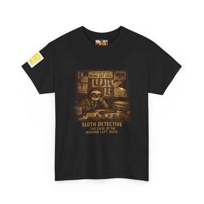 Sloth Detective T-Shirt – “The Case of the Missing Left Sock” By Olga Foreign Vintage Mystery Tee