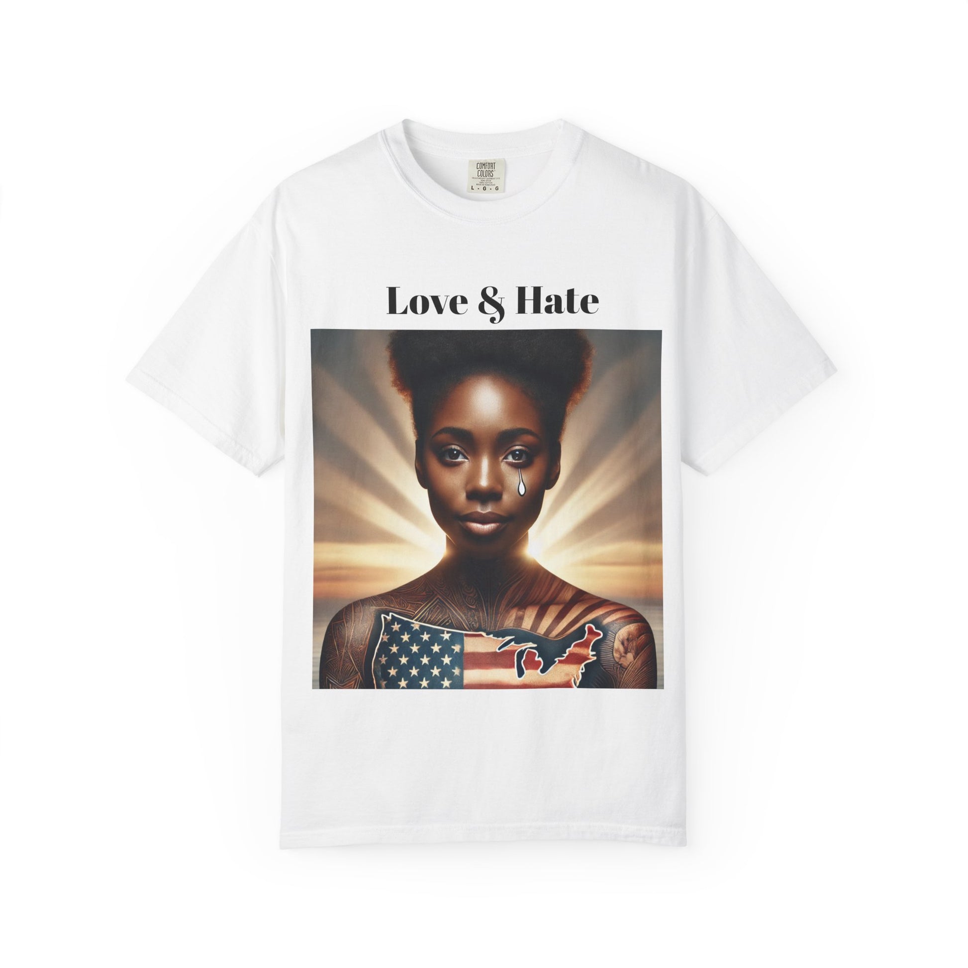Love & Hate by Olga Foreign Unisex Garment-Dyed T-Shirt - Artistic Graphic Tee for Self-Expression