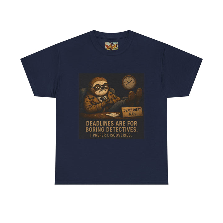 Detective Sloth Tee - "Deadlines Are For Boring Detectives" By Olga Foreign, Vintage Graphic T-Shirt