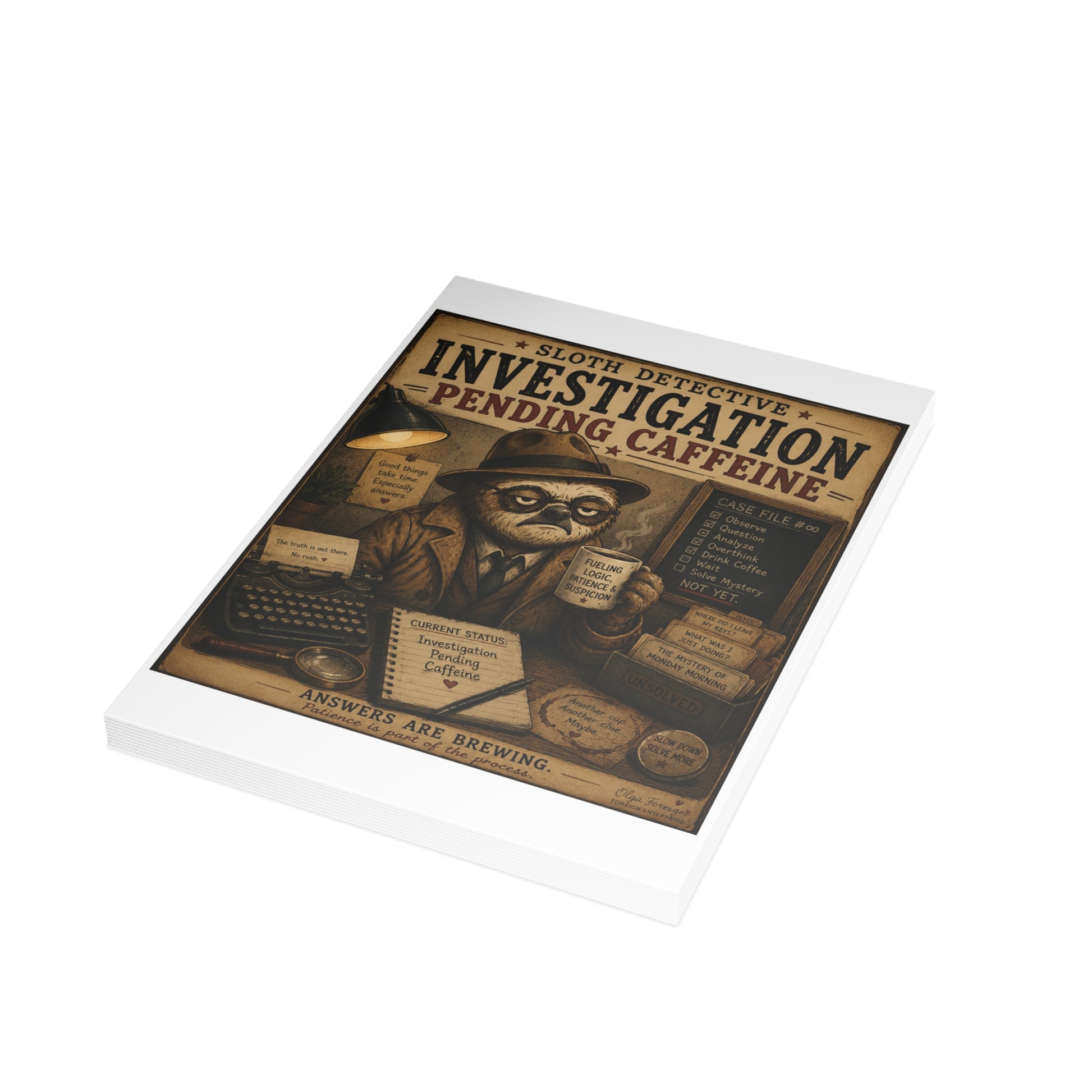Sloth Detective Postcard Bundles by Olga Foreign (envelopes not included)