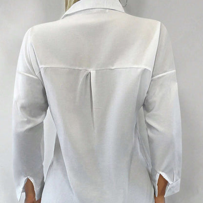 Ladies' Solid Color Button Versatile Elegant Lapel Long Sleeved Shirt Top
