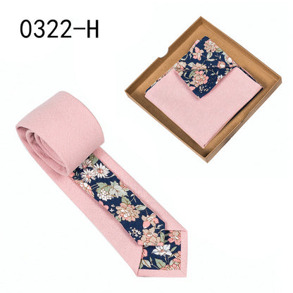 Men's Tie Floral Print Pocket Square Cotton Tie