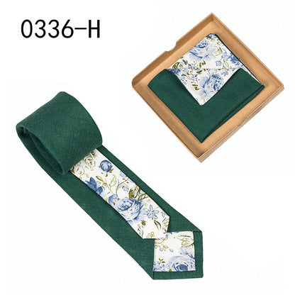 Men's Tie Floral Print Pocket Square Cotton Tie
