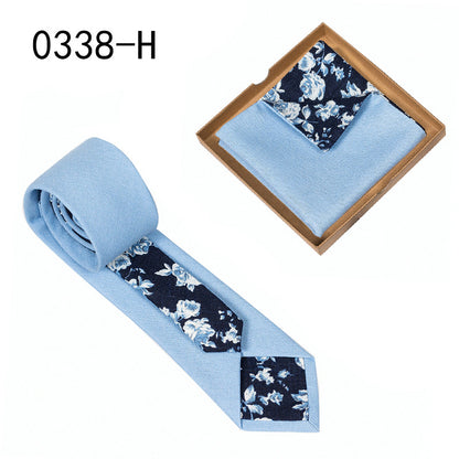Men's Tie Floral Print Pocket Square Cotton Tie