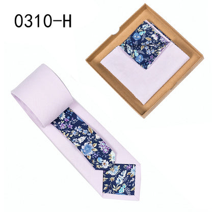 Men's Tie Floral Print Pocket Square Cotton Tie
