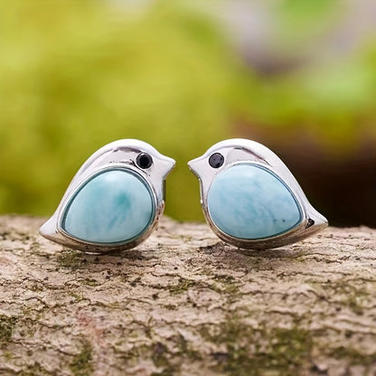 Retro Sky Blue Sparrow Stud Earrings