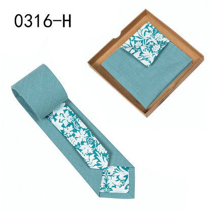 Men's Tie Floral Print Pocket Square Cotton Tie