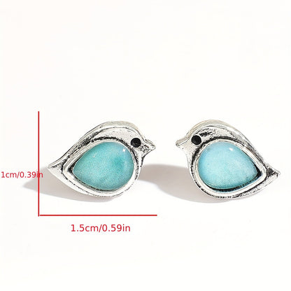 Retro Sky Blue Sparrow Stud Earrings