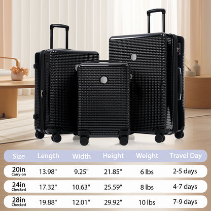 3 Piece Set Of Hard Shell Suitcase20 Inches, 24 Inches, 28 Inches