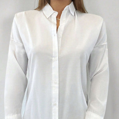 Ladies' Solid Color Button Versatile Elegant Lapel Long Sleeved Shirt Top