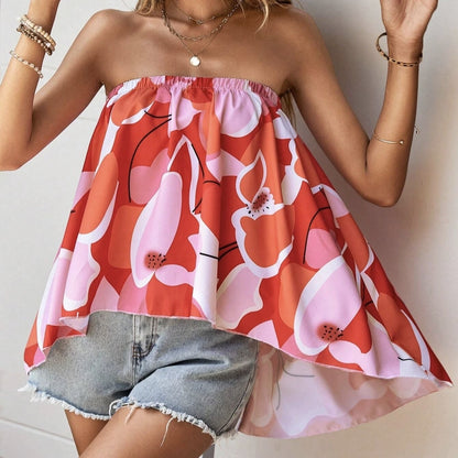 Ladies' Printed Strapless Design With A Slimming And Fashionable Camisole Top