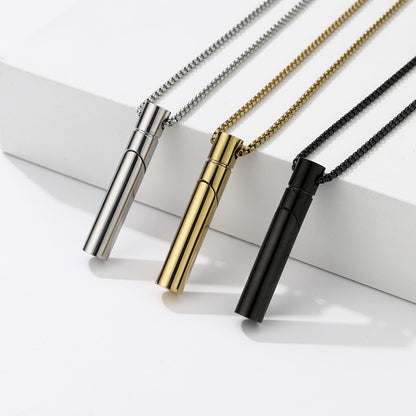 Breathing Decompression Snuff Bottle Geometric Pendant Lettering Stainless Steel Thread Aromatherapy Necklace